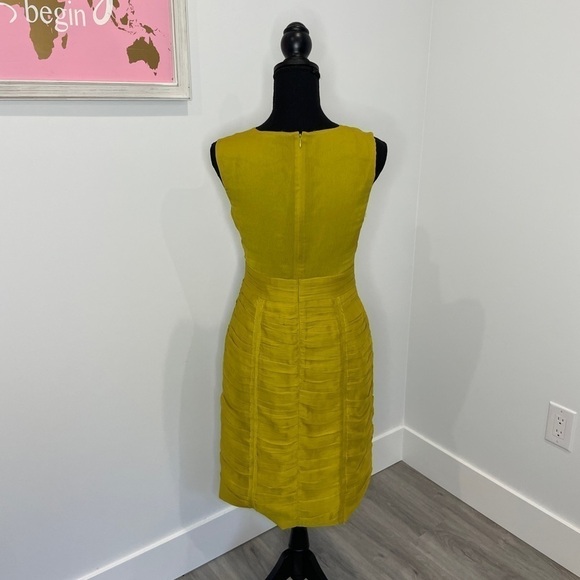 Banana Republic Yellow Pleated Ruffle Knee Formal Midi Dress - Picture 7 of 9